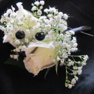 White Corsage With Black Bead Detail