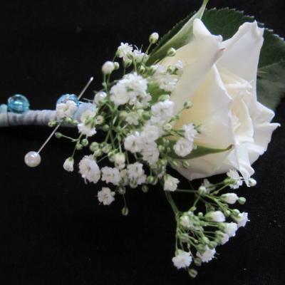 White Buttonhole With Turquoise Detail